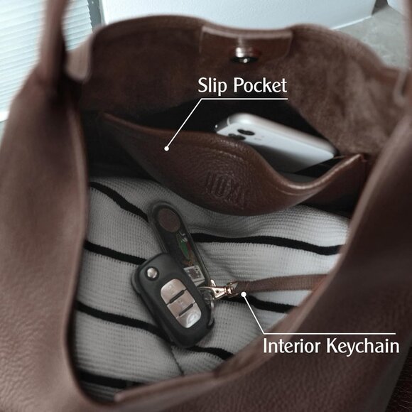 Women Coffee Imported PU Polyester Leather Hobo Soft Vegan Shoulder Tote Bags - Picture 6 of 6